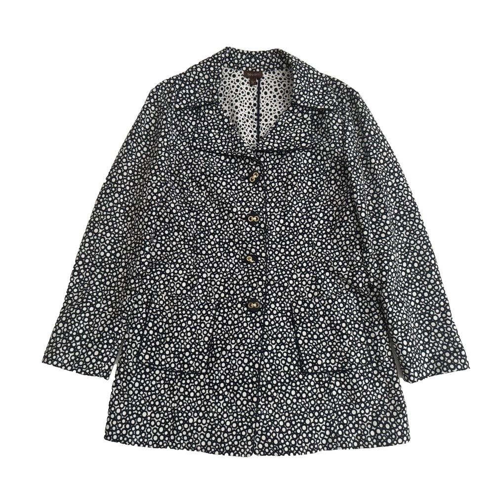 Tesori Coat L Mid-Length Cotton Navy White Dots Collar Buttons Unlined Hong Kong